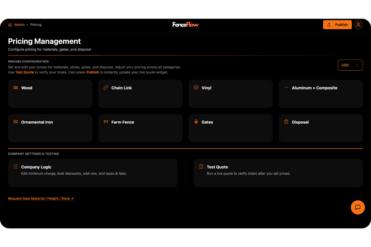 Pricing configuration screenshot